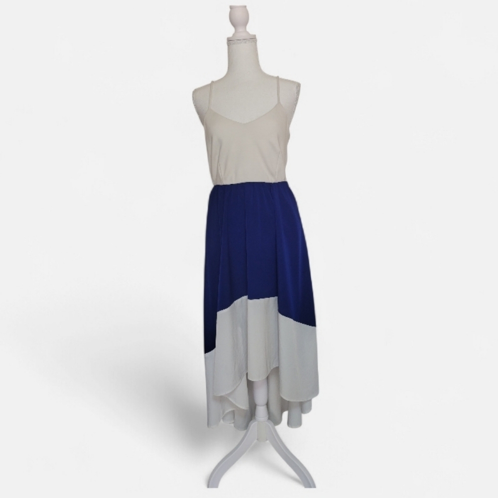 Hutch For W. Wantable High Low Colorblock Midi Dress Blue White Sleeveless MD